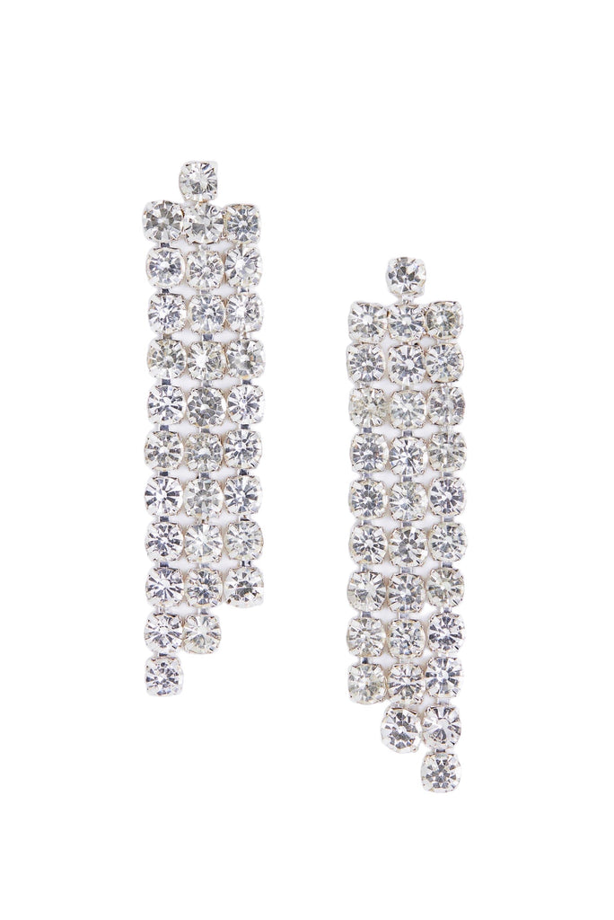 Vintage Silver Clear Crystal Cascading Asymmetrical Earring