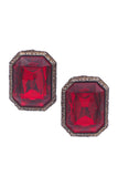 Vintage Gold Ruby Red Huge Square Costume Clip-On Earring