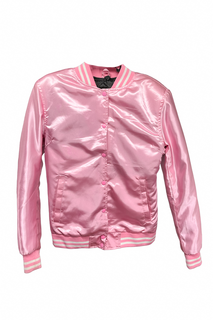 Vintage Baby Pink Satin Baseball Bomber Jacket