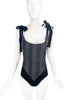 Alexandre Herchcovitch Blue and Grey Tartan Print Corset Top
