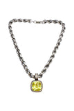 Vintage Yellow Citrine Square Crystal Pendent on a Silver Chain