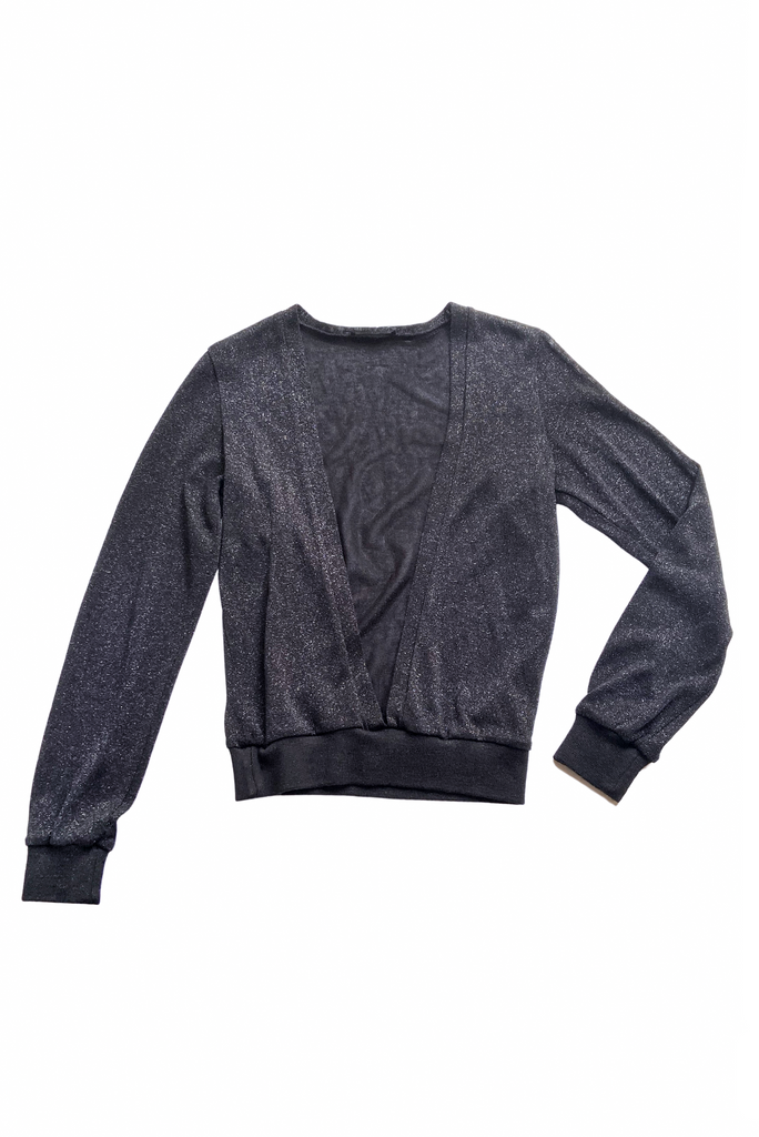 Xavier Delcour Black Glitter Deep Plunging V Neck Sweater Top #