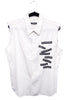 Xavier Delcour White Cut Off Sleeve Slogan Vest Shirt