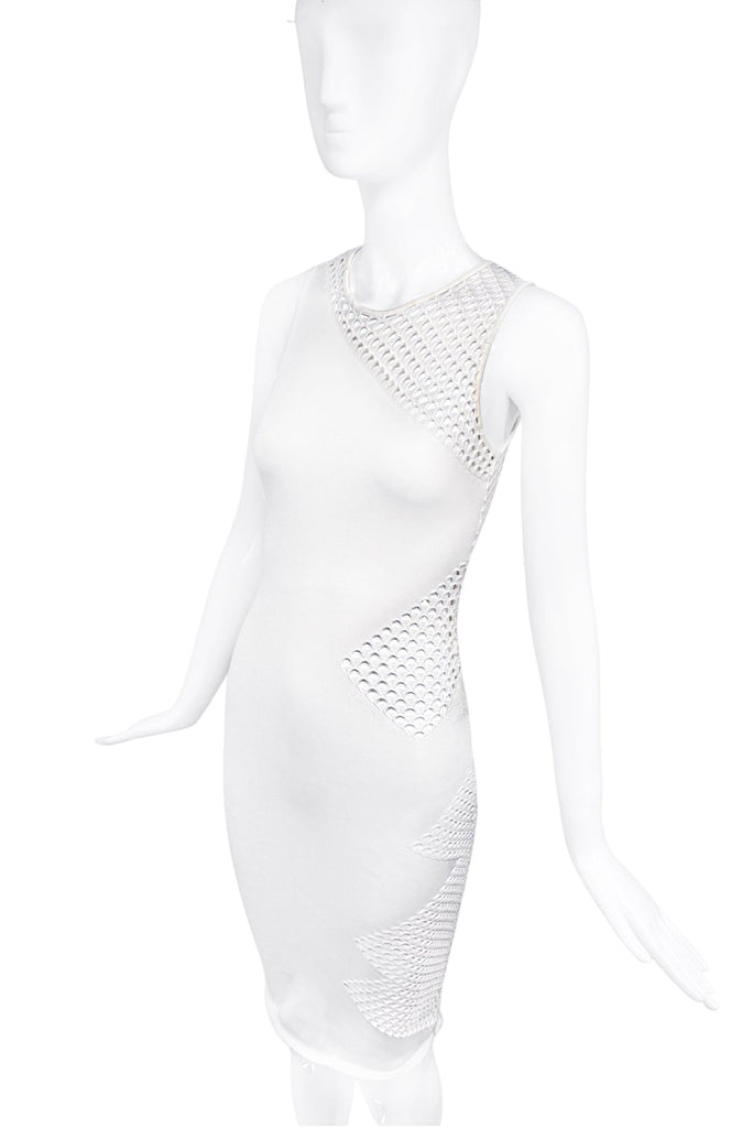 Alexandre Vauthier White Fishnet Cut Out Body Con Dress