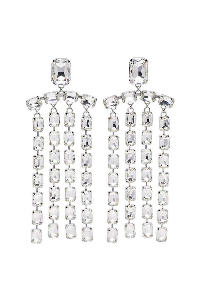 Area Crystal Silver Shoulder Duster Waterfall Showgirl Earrings
