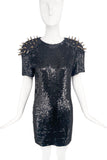 Ashish Black Sequin Rugby Shoulder Studded Dress