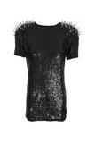 Ashish Black Sequin Rugby Shoulder Studded Dress