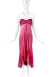 Azzaro Paris Pink Silk Chiffon Gradation Halterneck Flowy Dress Gown