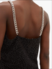 Balmain Black Crystal Polka Dot Drape High Slit Chain Strap Gown