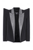 Balmain Black Silver Crystal Lapel Pointed Shoulder Klaus Nomi Tuxedo Jacket Runway Spring 2021