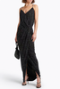 Balmain Black Crystal Polka Dot Drape High Slit Chain Strap Gown