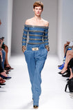 Balmain Blue Denim Gold Chain Corset Off The Shoulder Top Spring Summer 2014 Runway