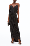 Balmain Black Crystal Polka Dot Drape High Slit Chain Strap Gown