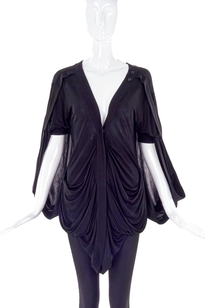 Antonio Berardi Black Silk Jersey Drape Tunic Top with Cape Detail