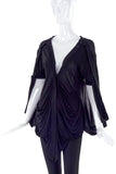 Antonio Berardi Black Silk Jersey Drape Tunic Top with Cape Detail