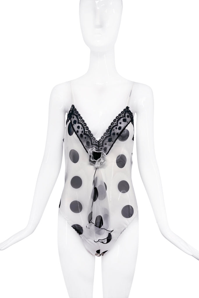 Bob Mackie Black & White Polka Dot Chiffon Body Suit