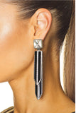 Saint Laurent Black Enamel Crystal Art Deco Extra Long Dangling Two Layered 4.5 Inch Earrings Resort 2022