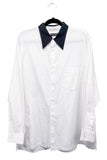 Comme des Garcons White Cotton Black Collar Graphic Shirt