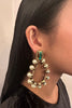 Mawi London Gold Pearl Hoop Emerald Green Earrings