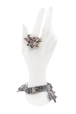 John Galliano Silver Metal Pirate Skull Feather Ring