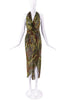 Krizia Green Camouflage Silk Print Halter Wrap Dress