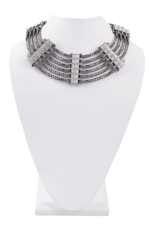 Lanvin Dedale Silver Crystal Art Deco Collar Necklace Runway Spring Summer 2013