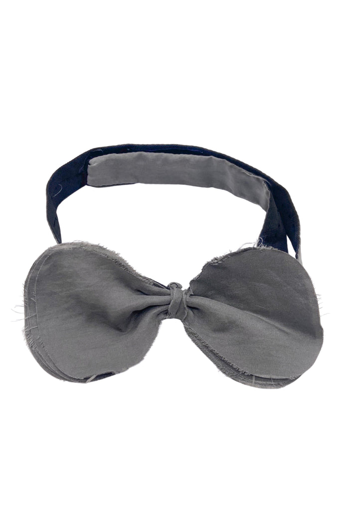 Lanvin Gray Silk Raw Edged Rounded Bow Tie