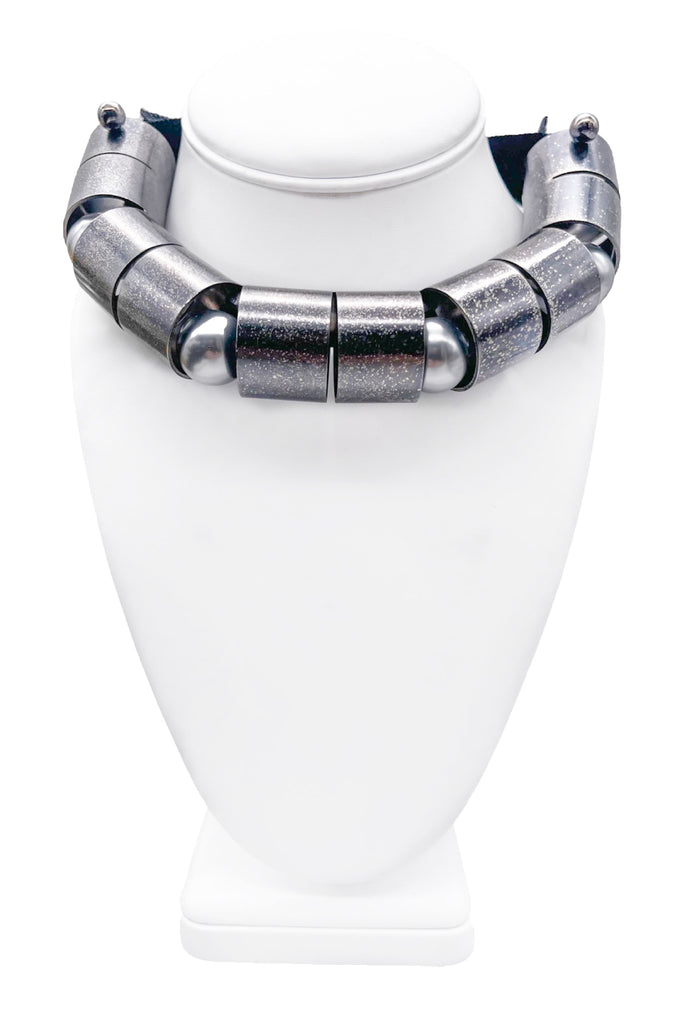 Lanvin Silver Metal Tube Pearl Necklace Runway Fall 2009