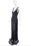 Blumarine Black Mesh Floral Applicate Slip Dress Gown