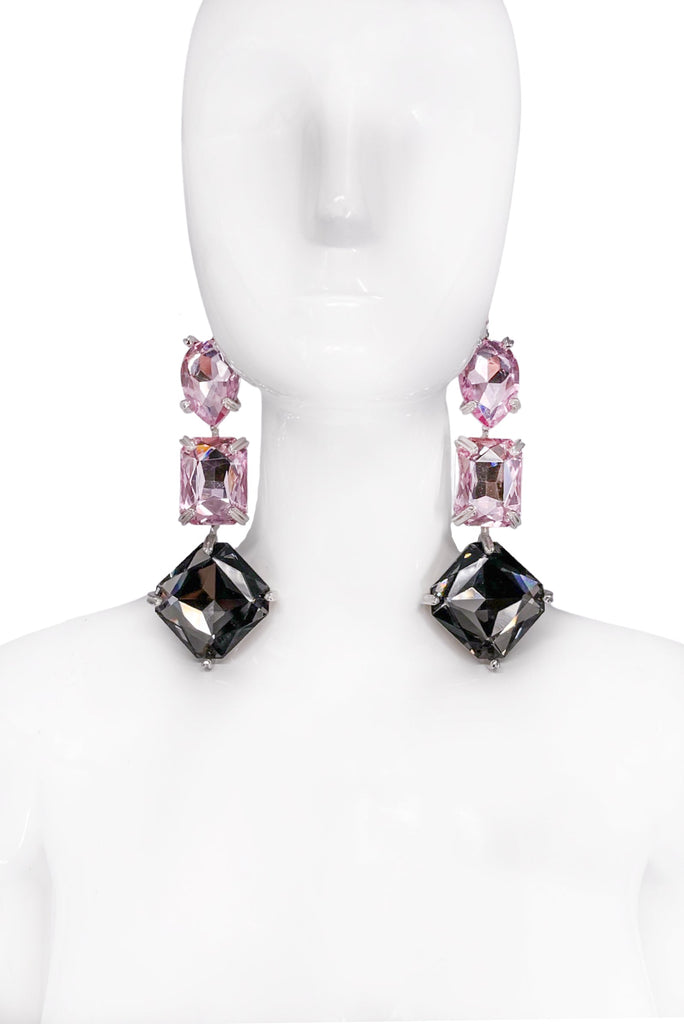 Paumé Atelier Silver Double Pink Smokey Grey Crystal Earrings