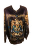 Givenchy Gold Blue Black Satin Baroque Star Print Bomber Jacket