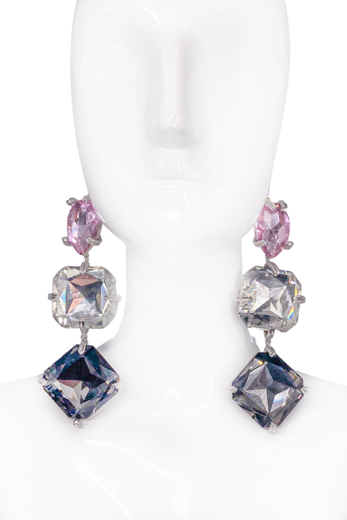 Paumé Atelier Silver Oversized Pink Smokey Grey Crystal Earrings on Headband