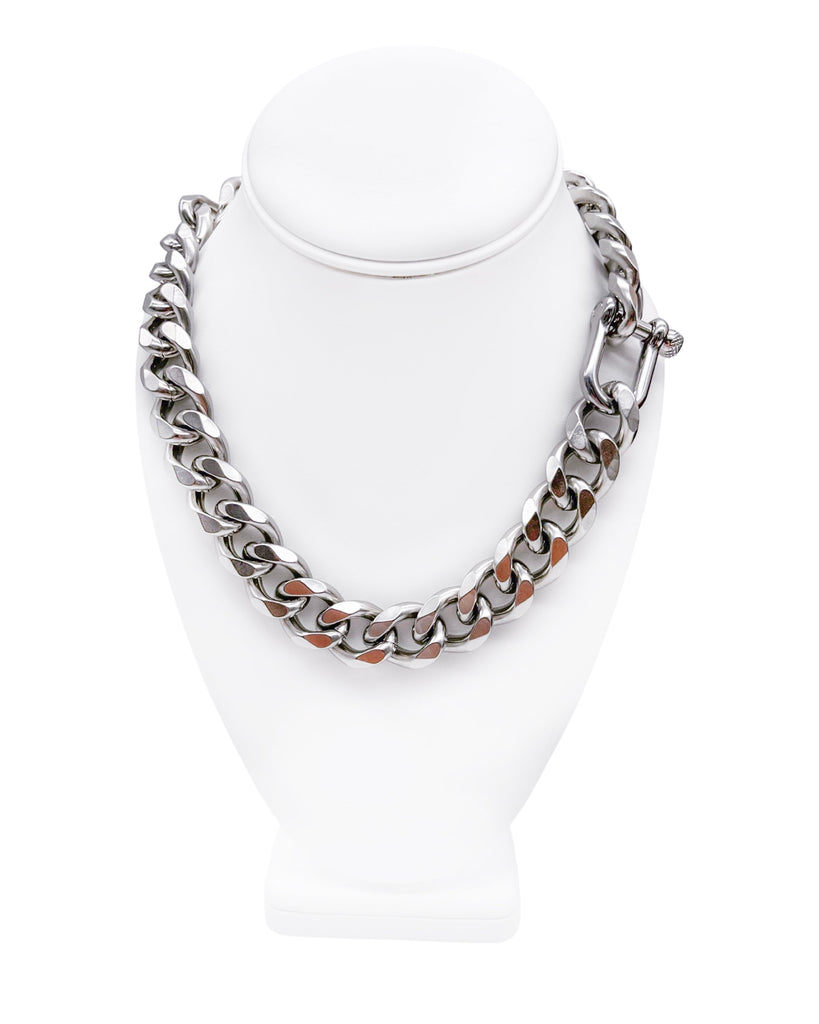 Cruize "Lucien" Silver Heavy Chain U-Clasp Necklace
