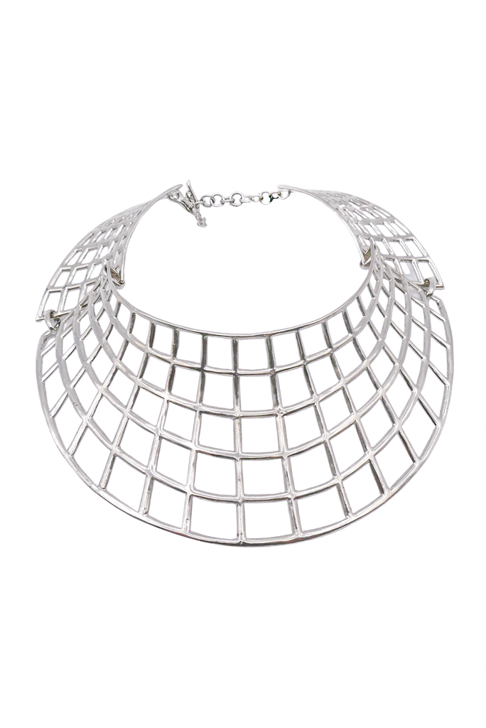 Saint Laurent Silver Grid Cage "Eifel Tower" Choker Necklace Runway Spring 2009
