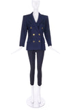 Saint Laurent Rive Gauche Navy Peacoat with Vivienne Westwood Black Ruffle Bow "Pirate" Blouse
