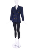 Saint Laurent Rive Gauche Navy Peacoat with Vivienne Westwood Black Ruffle Bow "Pirate" Blouse