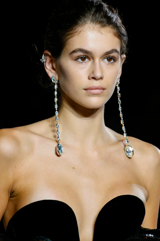 Saint Laurent Silver Crystal Long Dangle Drop Earrings Runway Spring 2018