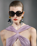 Saint Laurent Crystal Gripoix Emerald Green, Citron Yellow, Saphire Blue Chandelier Earrings Runway Spring 2022