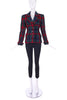 Vivienne Westwood White Ruffle Bow Front "Pirate" Blouse with a Saint Laurent Rive Gauche Tartan Fitted Jacket