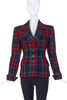 Vivienne Westwood White Ruffle Bow Front "Pirate" Blouse with a Saint Laurent Rive Gauche Tartan Fitted Jacket
