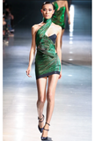 Anthony Vaccarello Green Metallic Cut Out Mini Dress Runway Fall 2012