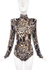 Alexandre Vauthier Leopard Brown Beige Power Shoulder Bodysuit Fall 2019