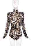 Alexandre Vauthier Leopard Brown Beige Power Shoulder Bodysuit Fall 2019