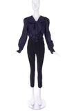 Saint Laurent Rive Gauche Navy Peacoat with Vivienne Westwood Black Ruffle Bow "Pirate" Blouse