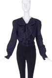Saint Laurent Rive Gauche Navy Peacoat with Vivienne Westwood Black Ruffle Bow "Pirate" Blouse
