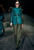 Gucci Emerald Teal Green Military Neck Bow Button-Up Blouse
