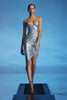 David Koma Silver Metallic Asymmetric Slit Wrap Around Dress Gown