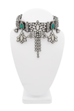 Mawi Blackened Silver Crystal Rhinestone Green Gemstone Geometric Bike Chain Choker Necklace
