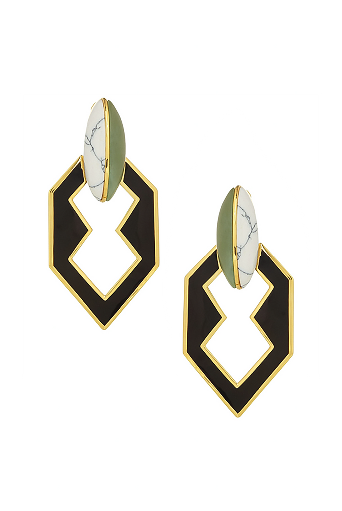 Eddie Borgo Black Enamel Gold Jade Howlite Stone Geometric Earrings