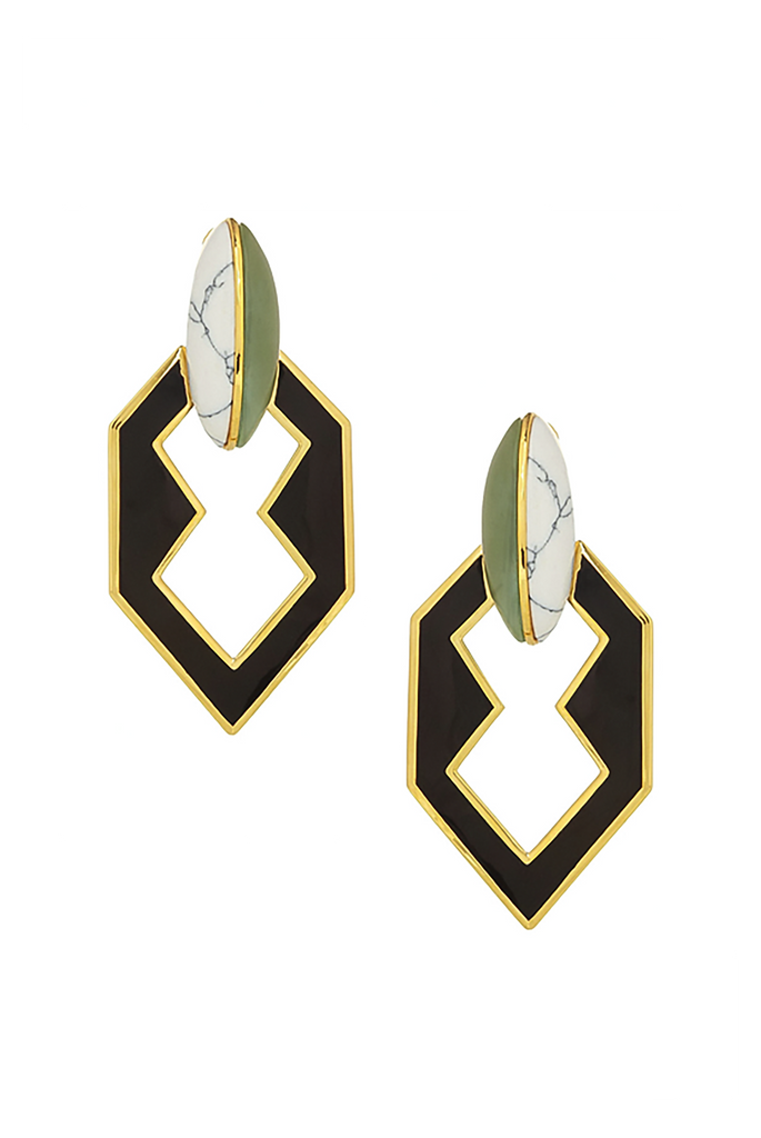 Eddie Borgo Black Enamel Gold Jade Howlite Stone Geometric Earrings